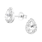 Pear - 925 Sterling Silver Stud Earrings with Crystals SD45407