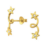 Star - 925 Sterling Silver Stud Earrings with Crystals SD46914