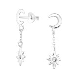 Crescent Moon And Star - 925 Sterling Silver Stud Earrings with Crystals SD47064