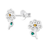 Flower - 925 Sterling Silver Stud Earrings with Crystals SD47319