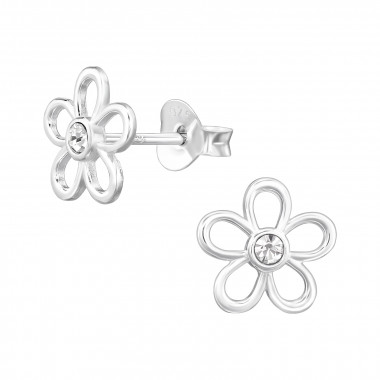 Flower - 925 Sterling Silver Stud Earrings with Crystals SD47332