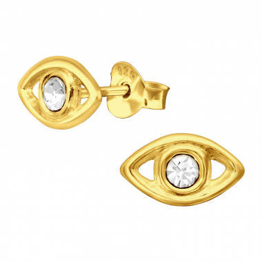 Evil Eye - 925 Sterling Silver Stud Earrings with Crystals SD47434