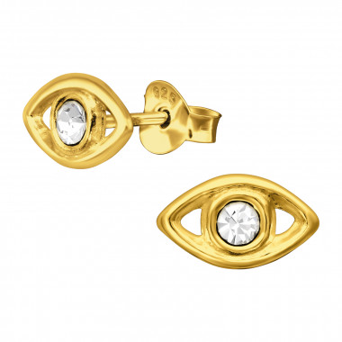 Evil Eye - 925 Sterling Silver Stud Earrings with Crystals SD47434