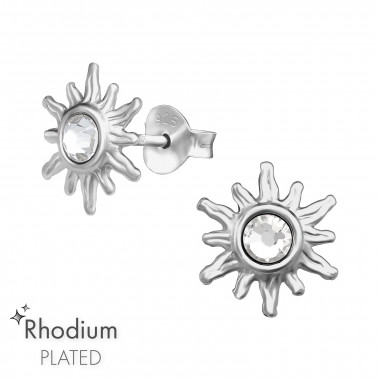 Sun - 925 Sterling Silver Stud Earrings with Crystals SD47435
