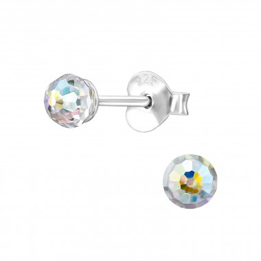 Facette Ball 4mm - 925 Sterling Silver Stud Earrings with Crystals SD47601