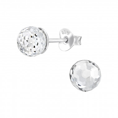 Facette Ball 6mm - 925 Sterling Silver Stud Earrings with Crystals SD47602