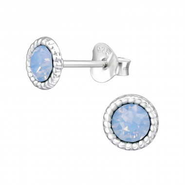 Round - 925 Sterling Silver Stud Earrings with Crystals SD47605