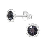 Round - 925 Sterling Silver Stud Earrings with Crystals SD47606