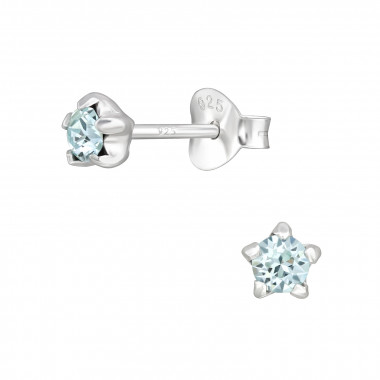 Round - 925 Sterling Silver Stud Earrings with Crystals SD47607