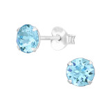 Round - 925 Sterling Silver Stud Earrings with Crystals SD47608