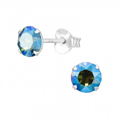 Round - 925 Sterling Silver Stud Earrings with Crystals SD47609