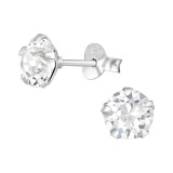 Round - 925 Sterling Silver Stud Earrings with Crystals SD47610