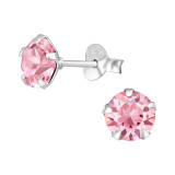 Round - 925 Sterling Silver Stud Earrings with Crystals SD47611