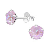 Round - 925 Sterling Silver Stud Earrings with Crystals SD47613