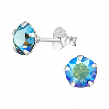 Round - 925 Sterling Silver Stud Earrings with Crystals SD47615