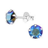 Round - 925 Sterling Silver Stud Earrings with Crystals SD47616