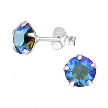 Round - 925 Sterling Silver Stud Earrings with Crystals SD47616