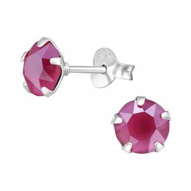 Round - 925 Sterling Silver Stud Earrings with Crystals SD47617