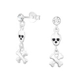Skull And Crossbones - 925 Sterling Silver Stud Earrings with Crystals SD47837