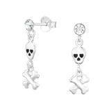 Skull And Crossbones - 925 Sterling Silver Stud Earrings with Crystals SD47837