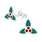 Holly Leaf - 925 Sterling Silver Stud Earrings with Crystals SD47856