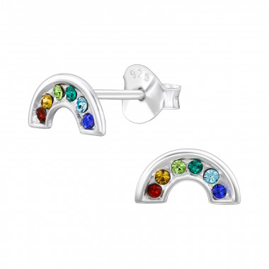 Rainbow - 925 Sterling Silver Stud Earrings with Crystals SD47990