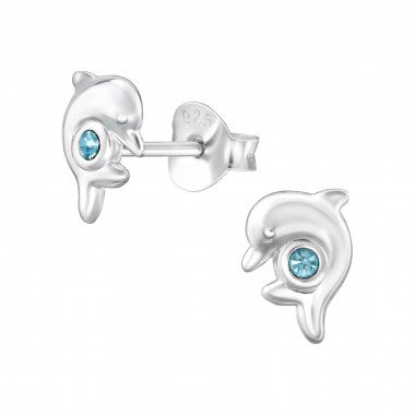 Dolphin - 925 Sterling Silver Stud Earrings with Crystals SD48003