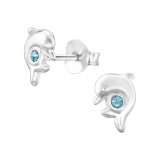 Dolphin - 925 Sterling Silver Stud Earrings with Crystals SD48003