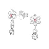 Flower - 925 Sterling Silver Stud Earrings with Crystals SD48017