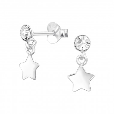 Star - 925 Sterling Silver Stud Earrings with Crystals SD48020