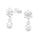 Flower - 925 Sterling Silver Stud Earrings with Crystals SD48022