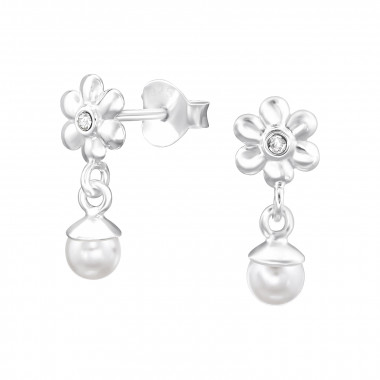 Flower - 925 Sterling Silver Stud Earrings with Crystals SD48022