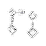 Square - 925 Sterling Silver Stud Earrings with Crystals SD48023