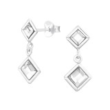 Square - 925 Sterling Silver Stud Earrings with Crystals SD48023