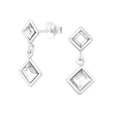 Square - 925 Sterling Silver Stud Earrings with Crystals SD48023