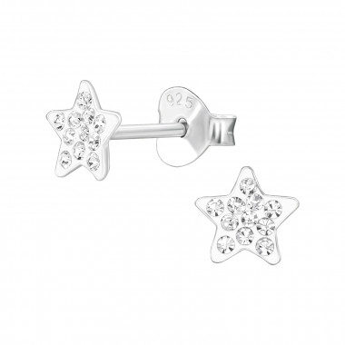 Star - 925 Sterling Silver Stud Earrings with Crystals SD48183