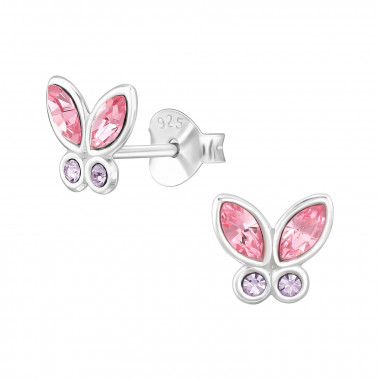 Butterfly - 925 Sterling Silver Stud Earrings with Crystals SD48291