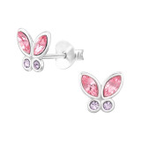 Butterfly - 925 Sterling Silver Stud Earrings with Crystals SD48291
