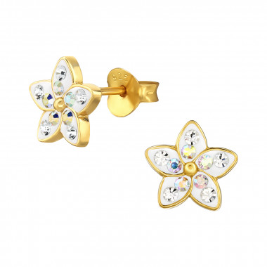 Flower - 925 Sterling Silver Stud Earrings with Crystals SD48317