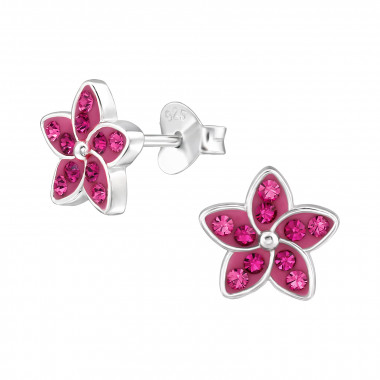 Flower - 925 Sterling Silver Stud Earrings with Crystals SD48318