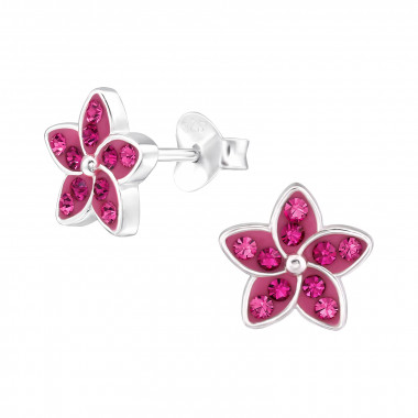 Flower - 925 Sterling Silver Stud Earrings with Crystals SD48318