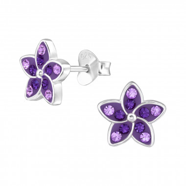 Flower - 925 Sterling Silver Stud Earrings with Crystals SD48319