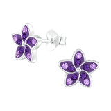 Flower - 925 Sterling Silver Stud Earrings with Crystals SD48319