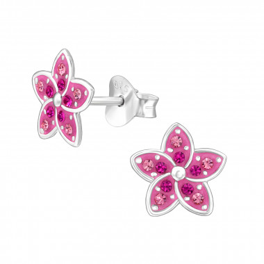 Flower - 925 Sterling Silver Stud Earrings with Crystals SD48349