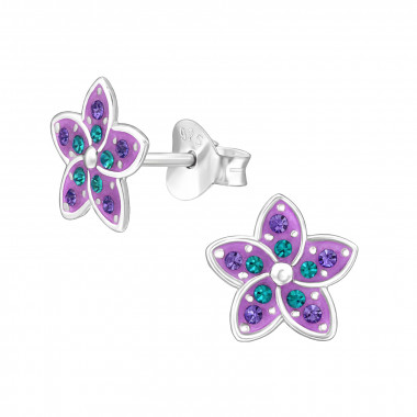 Flower - 925 Sterling Silver Stud Earrings with Crystals SD48350