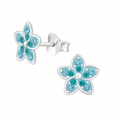 Flower - 925 Sterling Silver Stud Earrings with Crystals SD48351