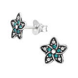 Flower - 925 Sterling Silver Stud Earrings with Crystals SD48352