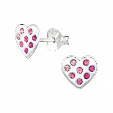 Heart - 925 Sterling Silver Stud Earrings with Crystals SD48355