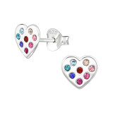 Heart - 925 Sterling Silver Stud Earrings with Crystals SD48356