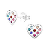 Heart - 925 Sterling Silver Stud Earrings with Crystals SD48356